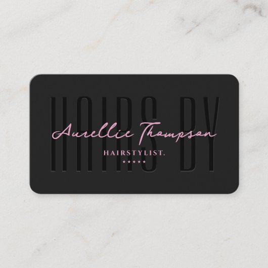美容師美しい美学ブラックピンクスクリプト 名刺 (正面)