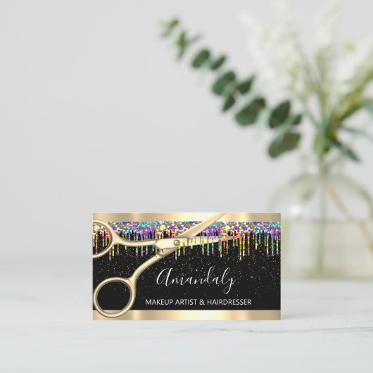 美容師美容師クーファー金ゴールド鋏 名刺 (スタンド正面)