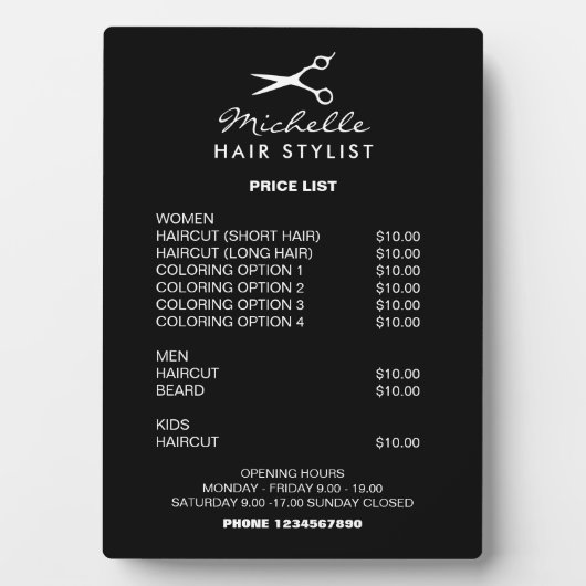 美容師美容師サロン価格表 フォトプラーク (正面)