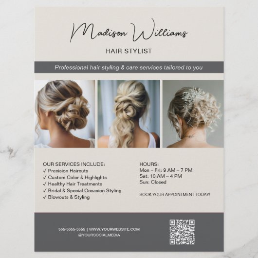 美容師美容師サロン3写真QRフライヤー チラシ (正面)