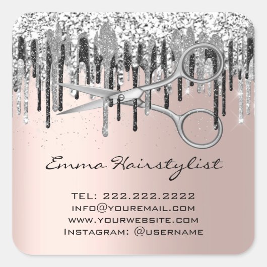 美容師美容師シザーズドリップグリッター スクエアシール (正面)