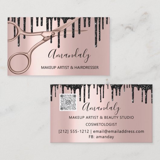 美容師美容師バラはさみ乾燥QR 名刺 (正面/裏面)