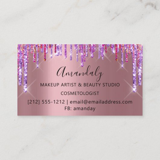 美容師美容師バラ紫はさみドリップ 名刺 (裏面)