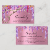 美容師美容師バラ紫はさみピンク 名刺 (正面/裏面)