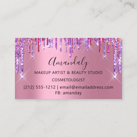 美容師美容師バラ紫はさみピンク 名刺 (裏面)