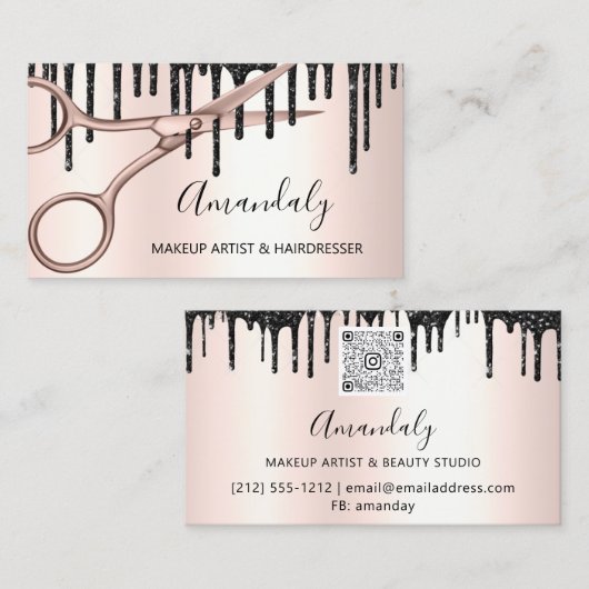美容師美容師バラ金ゴールドはさみQRCode 名刺 (正面/裏面)