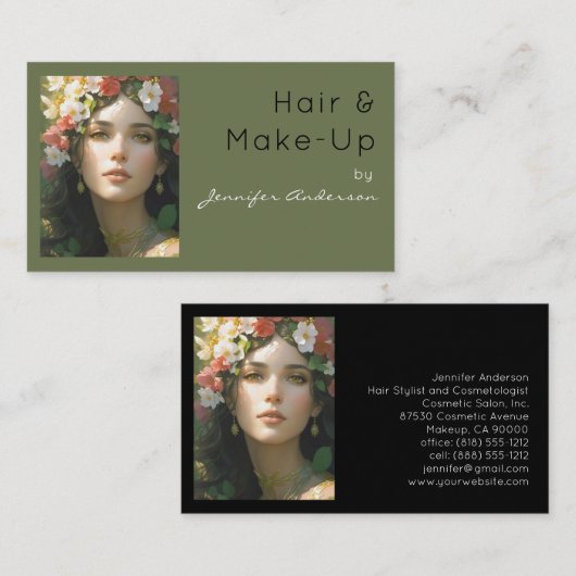美容師美容師メイクアップヴィンテージ女性 名刺 (正面/裏面)