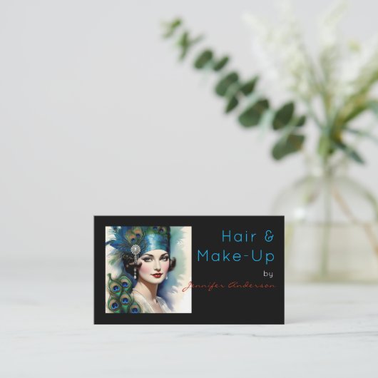 美容師美容師メイクアップヴィンテージ女性 名刺 (スタンド正面)