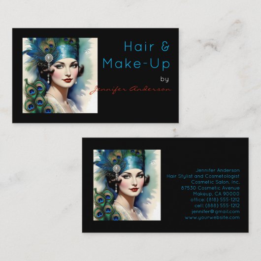 美容師美容師メイクアップヴィンテージ女性 名刺 (正面/裏面)