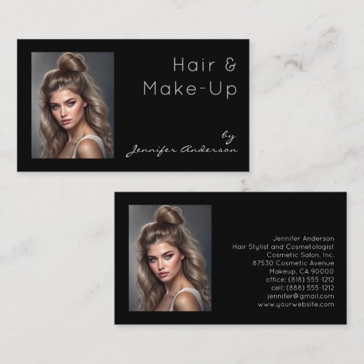 美容師美容師メイクアップ女性写真 名刺 (正面/裏面)