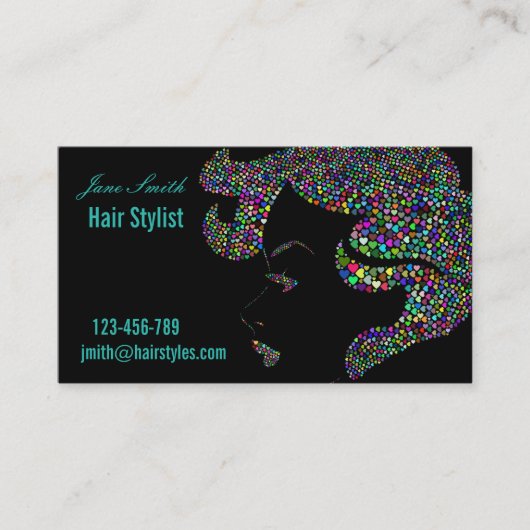美容師美容師モダンカラフルオン黒 名刺 (正面)