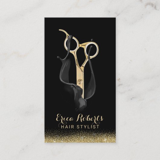 美容師美容師モダンブラック&金ゴールドサロン 名刺 (正面)