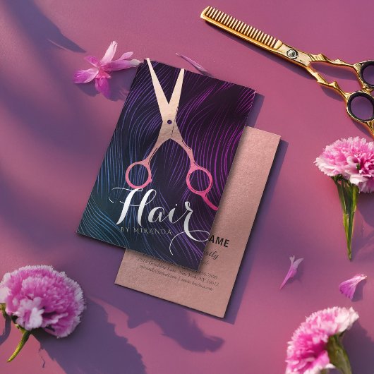 美容師美容師美しいバラ金ゴールドはさみ 名刺