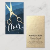 美容師美容師美しいブルー金ゴールド鋏 名刺 (正面/裏面)
