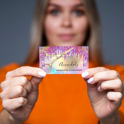 美容師美容師金ゴールドはさみホログラフィック 名刺