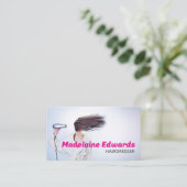 美容師美容用ピンクスタイリッシュモダン色 名刺 (スタンド正面)