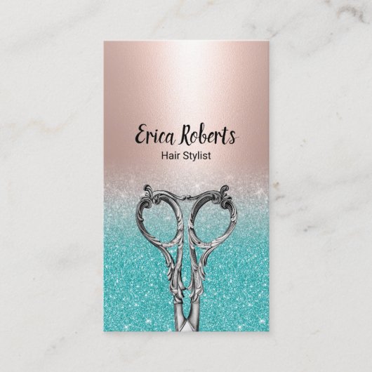 美容師赤面バラ金ゴールド&アクアティール（緑がかった色） 名刺 (正面)
