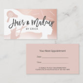 美容師赤面ピンク美しいサロンアポイントメント 予約カード (正面/裏面)