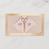 美容師赤面ピンク金ゴールドアールデコ美しいサロン 名刺 (正面)