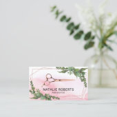 美容師赤面水彩幾何学緑地 名刺 (スタンド正面)