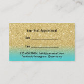 美容師金ゴールドとターコイズグリッターアポイントメント 予約カード (裏面)