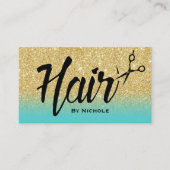 美容師金ゴールドとターコイズグリッターアポイントメント 予約カード (正面)