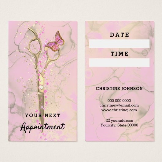 美容師金ゴールドはさみアポイントメントカード (正面&裏面)