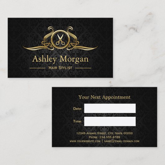 美容師金ゴールドはさみヘアサロンアポイントメント 予約カード (正面/裏面)