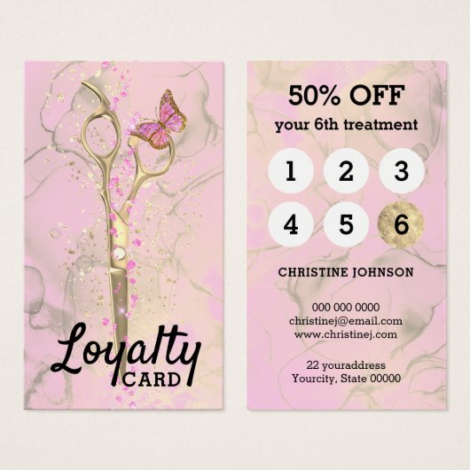 美容師金ゴールドはさみロイヤリティカード (正面&裏面)