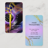 美容師金ゴールドはさみ紫サロンスパ 名刺 (正面/裏面)