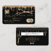 美容師金ゴールドグリッタードリップ美しいクレジットカード 名刺 (正面/裏面)