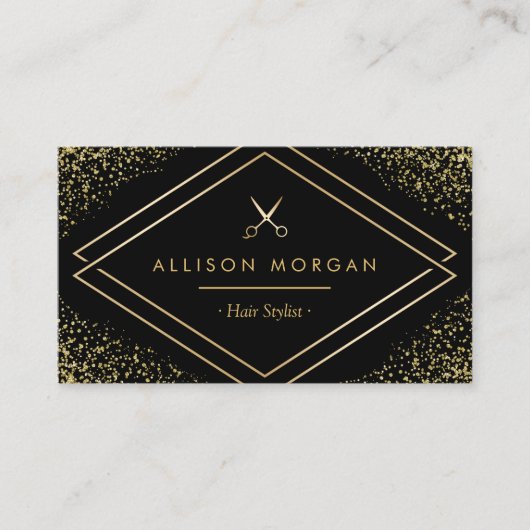 美容師金ゴールドグリッター紙吹雪シザーズロゴ 名刺 (正面)