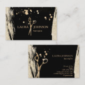 美容師金ゴールドグリッター（ばちゃばちゃ）跳ねる鋏 名刺 (正面/裏面)