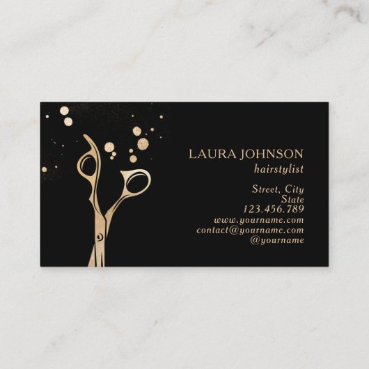 美容師金ゴールドグリッター(ばちゃばちゃ)跳ねる鋏 名刺 (裏面)