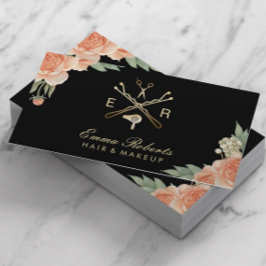 美容師金ゴールドサロンロゴヴィンテージフローラ 名刺