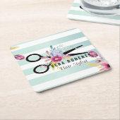 美容師金ゴールドシザーおよび美しいサロンフローラ スクエアペーパーコースター (アングル)