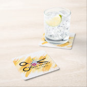 美容師金ゴールドシザーおよび美しいサロンフローラ スクエアペーパーコースター (インサイチュ)