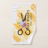 美容師金ゴールドシザーおよび美しいサロンフローラ バスタオルセット (ハンドタオル)