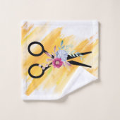 美容師金ゴールドシザーおよび美しいサロンフローラ バスタオルセット (ウォッシュタオル)