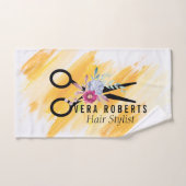 美容師金ゴールドシザーおよび美しいサロンフローラ バスタオルセット (ハンドタオル)