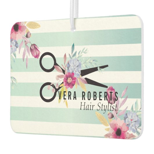 美容師金ゴールドシザーと美しいストライプフローラ カーエアーフレッシュナー (左)