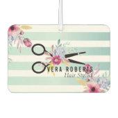 美容師金ゴールドシザーと美しいストライプフローラ カーエアーフレッシュナー (正面)