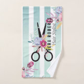 美容師金ゴールドシザーと美しいストライプフローラ バスタオルセット (ハンドタオル)