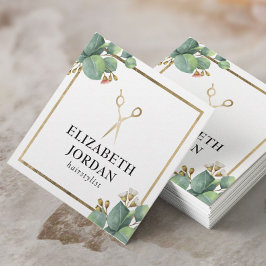 美容師金ゴールドシザーサロンヴィンテージ植物学 スクエア名刺