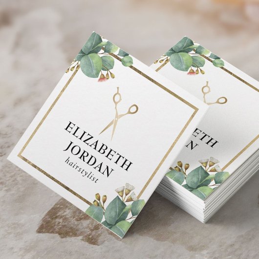 美容師金ゴールドシザーサロンヴィンテージ植物学 スクエア名刺