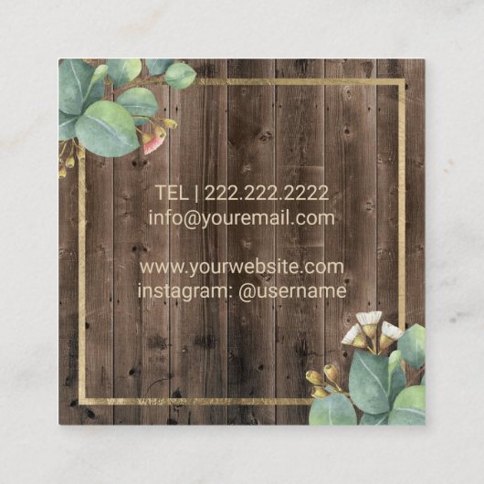 美容師金ゴールドシザーサロン植物木材 スクエア名刺 (裏面)