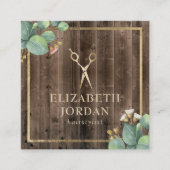 美容師金ゴールドシザーサロン植物木材 スクエア名刺 (正面)