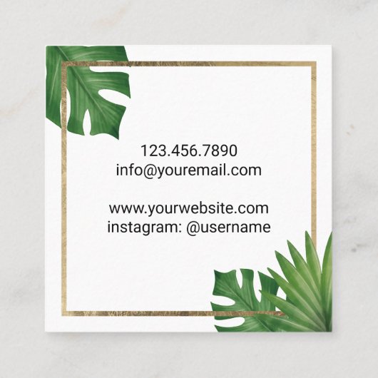 美容師金ゴールドシザーサロン熱帯葉 スクエア名刺 (裏面)