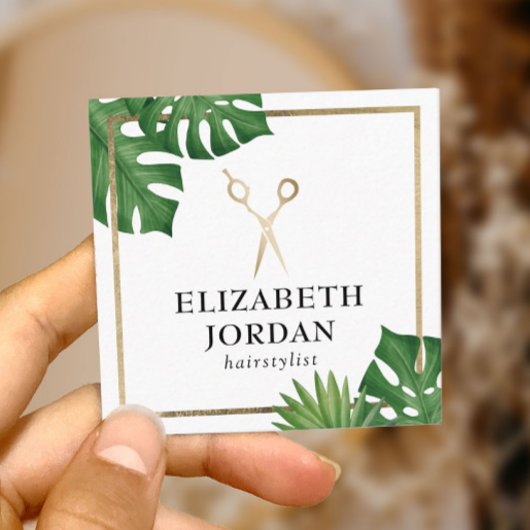 美容師金ゴールドシザーサロン熱帯葉 スクエア名刺