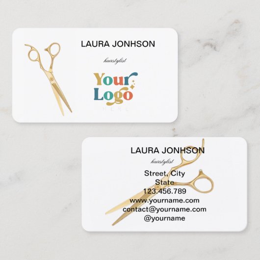 美容師金ゴールドシザースクエレガントリプト 名刺 (正面/裏面)